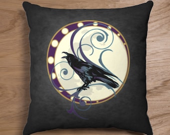 Viking Raven Pillow, Raven Moon Pillow, Crow Pillow, Witch Pillow, Celtic Pagan Throw Pillow