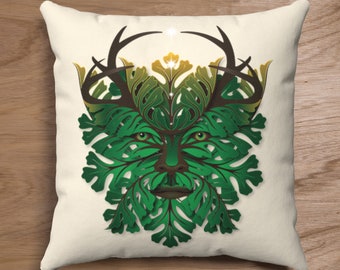 Celtic Green Man Nature Yule Pillow, Christmas Pillow, Yule Pillow, Nature Pillow, Solstice Pillow, Celtic Pillow
