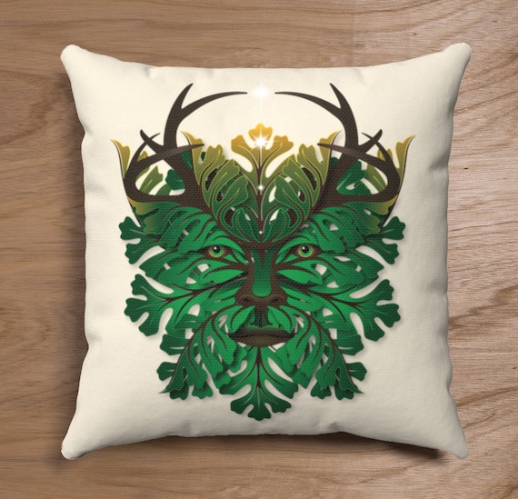 Celtic Green Man Nature Yule Pillow, Christmas Pillow, Yule Pillow, Nature Pillow, Solstice Pillow, Celtic Pillow