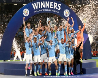 Impresión fotográfica A4 de la Liga de Campeones del Manchester City 2022/2023