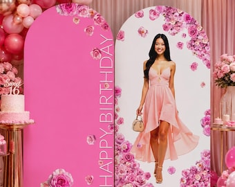 Pink Sweet 16 Backdrop Set: Editable Floral Birthday Panels, Digital Download - SW11