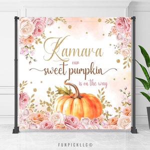 Pumpkin Banner, Fall baby shower Backdrop, Floral pumpkin Wall Decor, Fall flowers Sign, Custom banner, File for self-printing - AUT10