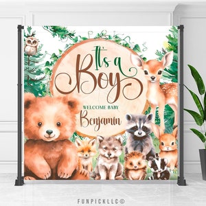 Woodland Animals Banner, Forest Animals Backdrop, Woodland Wall Decor, Baby shower Sign, Custom banner, File for self-printing - ANI01
