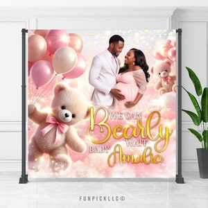 Teddy Bear Banner, It's a girl Backdrop, Bear Wall Decor, Bearly wait Sign, Custom banner, File for self-printing - TDB05