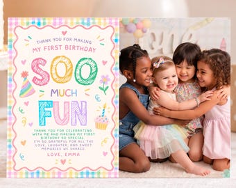 Fun to Be One Photo Thank You Card, Colorful Birthday, Canva Template - FUN01