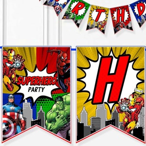 DIGITAL FILE | Superheroes Happy Birthday banner | Superheroes Pennant | Superheroes Birthday Party | Superheroes Flag banner | SH01