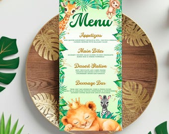 Baby Lion Baby Shower Menu: Safari Menu sign in Canva (Digital Download) – BLK02