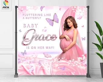 Pink & Purple Butterfly Baby Shower Backdrop (Digital Download) - BTF07