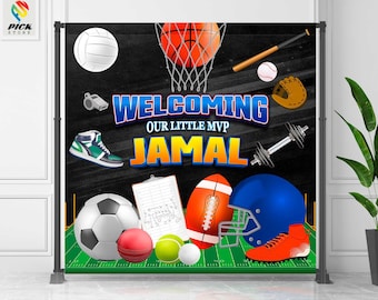 Sports Baby Shower Backdrop: Custom Name Banner (Digital File) - SPR01