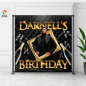 Black and Gold Birthday Backdrop Sophisticated and luxurious Banner Elegant Photo backdrop 21th, 30th, 50th Birthday DIGITAL FILE | BM09