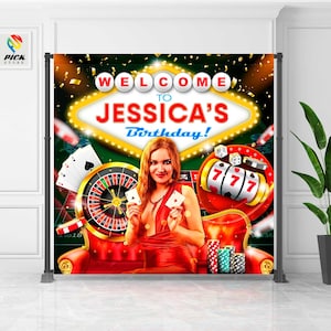 Las Vegas Casino Birthday Backdrop: Poker Night Party Banner (Digital File)
