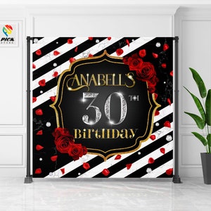 Roses and Marble Birthday Backdrop: Gold & White (Digital File)