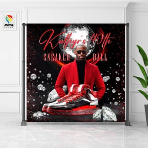 Red and Black Sneaker Ball Backdrop Sneakerball Banner Sneaker Birthday Backdrop Custom Photo backdrop Birthday Banner DIGITAL FILE | SNB04