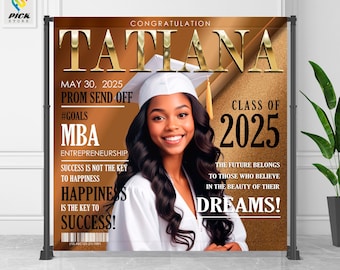 Magazine Cover Graduation Backdrop: Bronze, Red, Silver (DYI File) GRD24