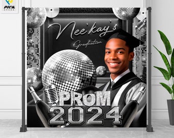 Disco Ball Prom Backdrop: Class of 2024, Red and Silver (DIY File)