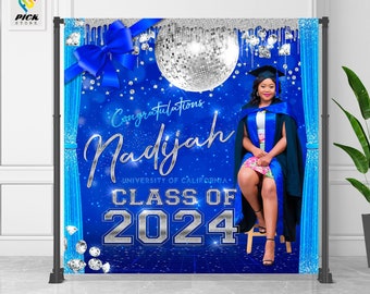 Royal Blue Graduation Backdrop: Class of 2024 Prom Photo (DIY FILE)