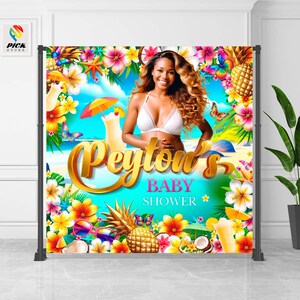 Sfondo hawaiano per la doccia per bambini, banner del mare tropicale, decorazione della parete Sun Beach, banner personalizzato Summer Ocean, arazzo da spiaggia, SOLO FILE / SM132