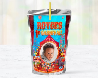 Editable Circus Carnival Juice Pouch Label (DIY Digital Download) - CC01