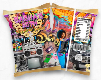 Retro 90s Chip Bag Wrapper: Custom Party Favor (DIY Digital File) - HP01