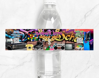 90s Birthday Party Water Bottle Label: Throwback Design (DIY Digital File) - HP01