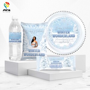 Winter Baby Shower Party Bundle Winderland  Chips bag Snowflake  Bottle label Snowy  Candy bar  Charger plate insert  DIGITAL FILE | WIN07