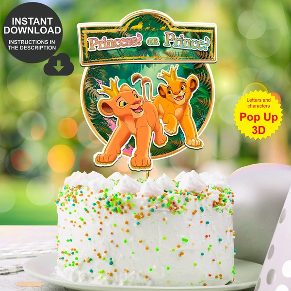 DIGITAL | Topper de torta del Rey León | Revelación de genero del Rey León | Decoración Rey León | Topper de torta de Revelación | RYL03