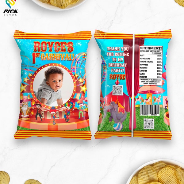 Carnival Chips bag | Carnival Snack Bag | Carnival Custom bag | Circus Customized bag | Circus Editable bag | DIGITAL FILE | CC01