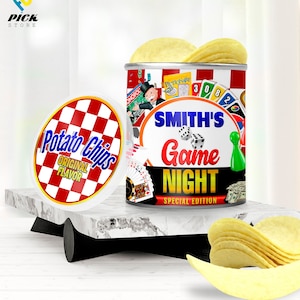 Game Night Potato Chip Label Board Games Potatoes can wrapper Tabletop Games Chips can Cards game Editable can Poker Night DIY FILE | GN01