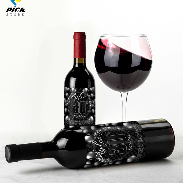 Black Wine Label: Glam Birthday Sparkling Wine, DIY (Digital Download) - BW20