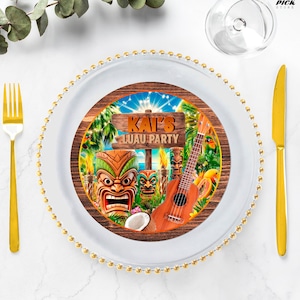 Hawaiian Tiki Charger Plate Insert, Beach Round Table, Tropical Placemat, Ukulele Centerpiece, Aloha Plate Decor,  DIY FILE | SM17