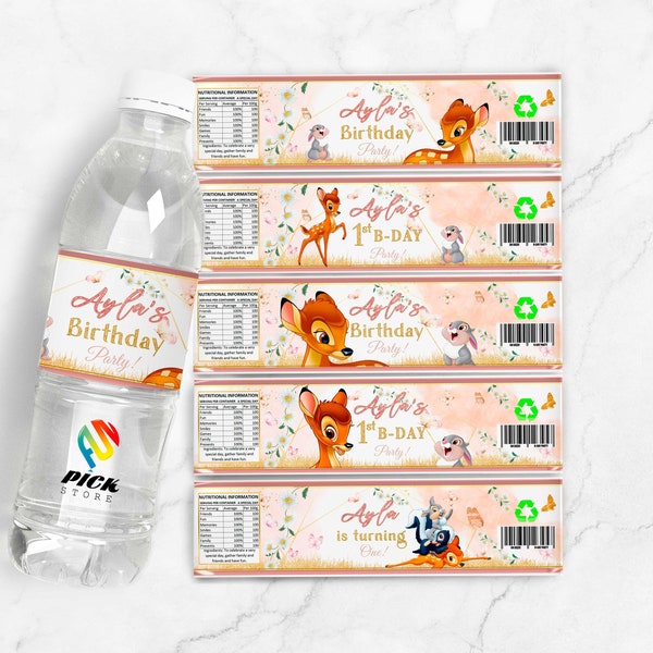 ARCHIVO DIGITAL | Etiquetas para botellas de Bambi | Etiquetas imprimibles | Etiquetas de Baby Shower de Bambi | Stickers de bambi | BMB01