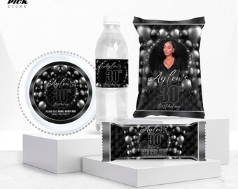 Black Birthday Party Bundle: DIY Labels & Wrappers (Digital File)