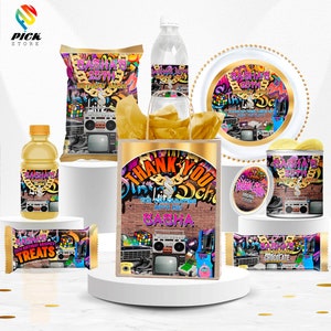 90s Party Favor Bundle: Editable Candy Wrappers & Labels (DIY Digital File) - HP01
