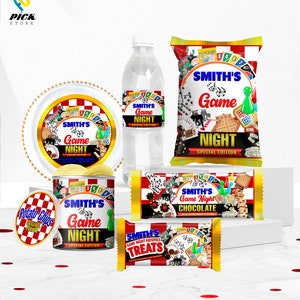 Game Night Party Bundle 6 Items Board Games Party kit Tabletop Games Chips bag Card game Bottle label Poker Candy wrapper  DIY FILE | GN01