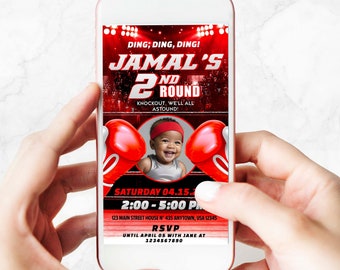 Red Ring Phone Invite, Boxer Text Message Invite, Gloves Mobile Evite, Round 1 Invitation, Little Champ Electronic invite, DIY FILE | BOX031