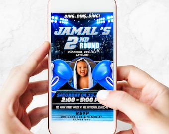 Boxing Phone Invite Little Champ Message Invite Boxing Ring Evite Knockout Invitation Template First round Electronic invite DIY FILE| BOX03