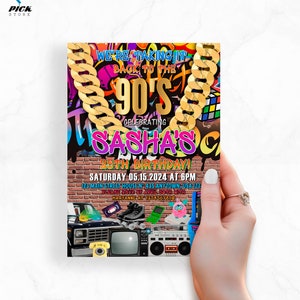 90s Birthday Invitation Back to the 90s Card invitation Throwback Custom invite 90s Theme Phone invitation Hip Hop Printable DIY FILE | HP01