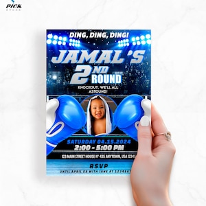 Boxing Birthday Invitation Little Champ Card invitation Boxing Ring Custom invite Knockout Phone Evite First round Printable DIY FILE| BOX03