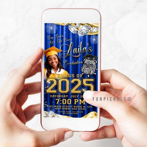 Blue & Gold Graduation E-Invite Template: Class of 2025 Phone Evite (Digital Download)