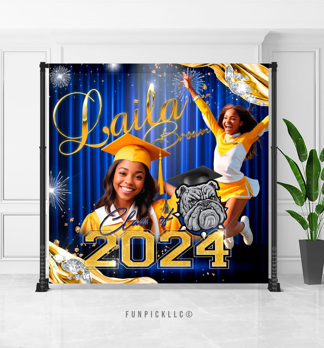 Royal Blue & Gold Graduation Banner: Class of 2025 Photo Backdrop ...