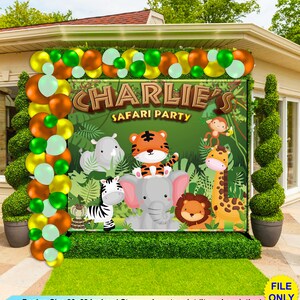 Fondo de cumpleaños con animales de safari: pancarta de fiesta personalizada (digital)