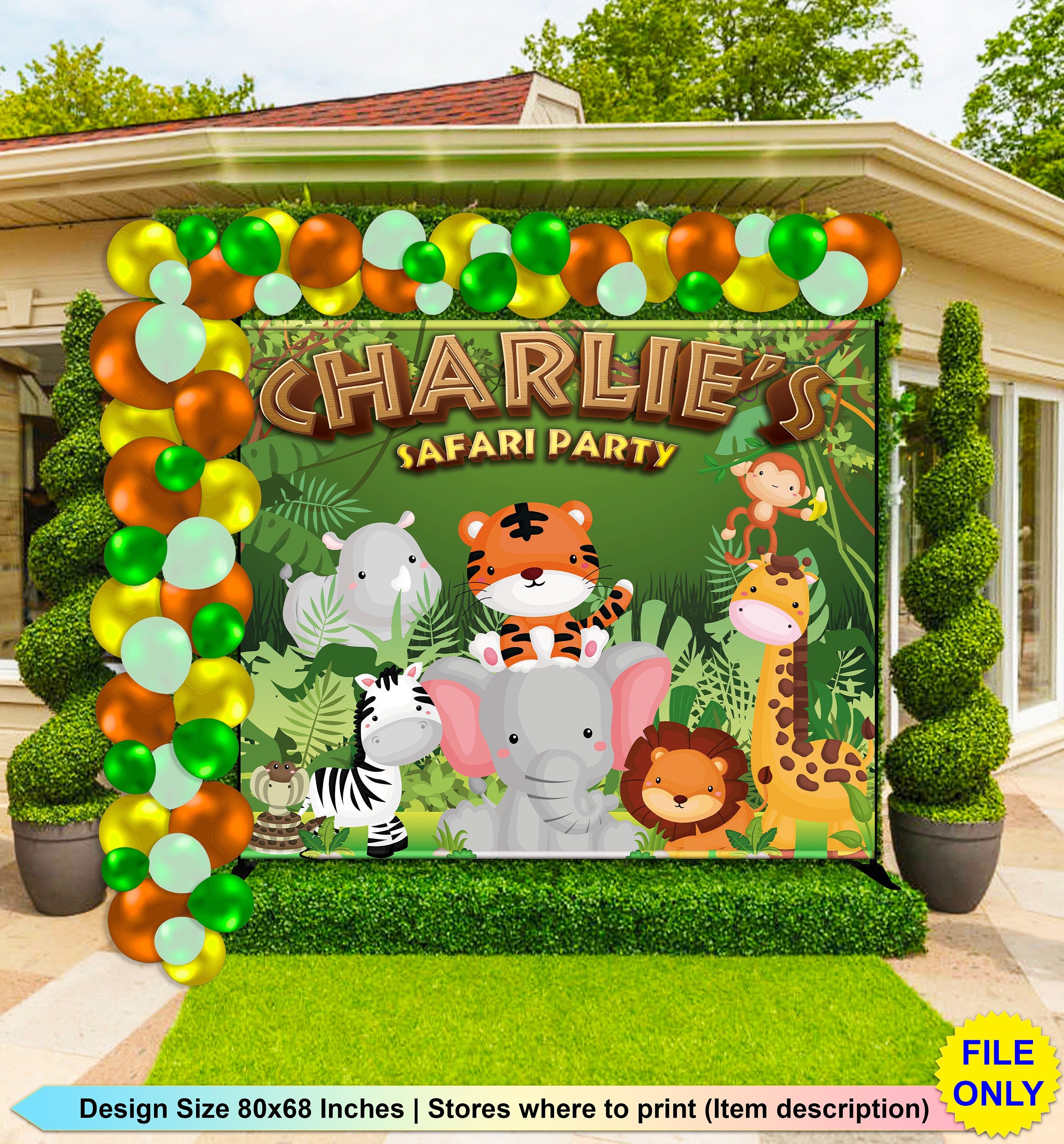 DIGITAL | Safari animals Backdrop | Safari animals Banner | Safari animals Birthday party | Safari animals Background | Safari Custom SFR01