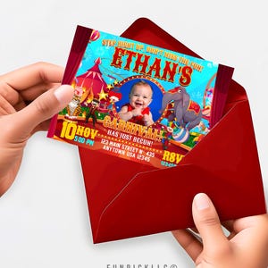 Circus Invitation for DIY, Clown Digital invitation, Carnival Theme, Big top Invitation template - CC01