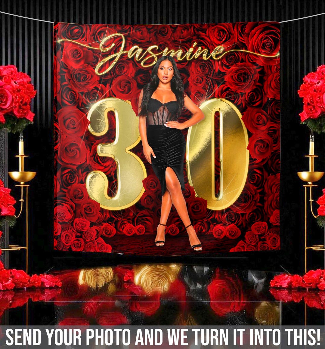 Luxury Red Roses Birthday Banner: Red and Gold Party Decor (digital ...