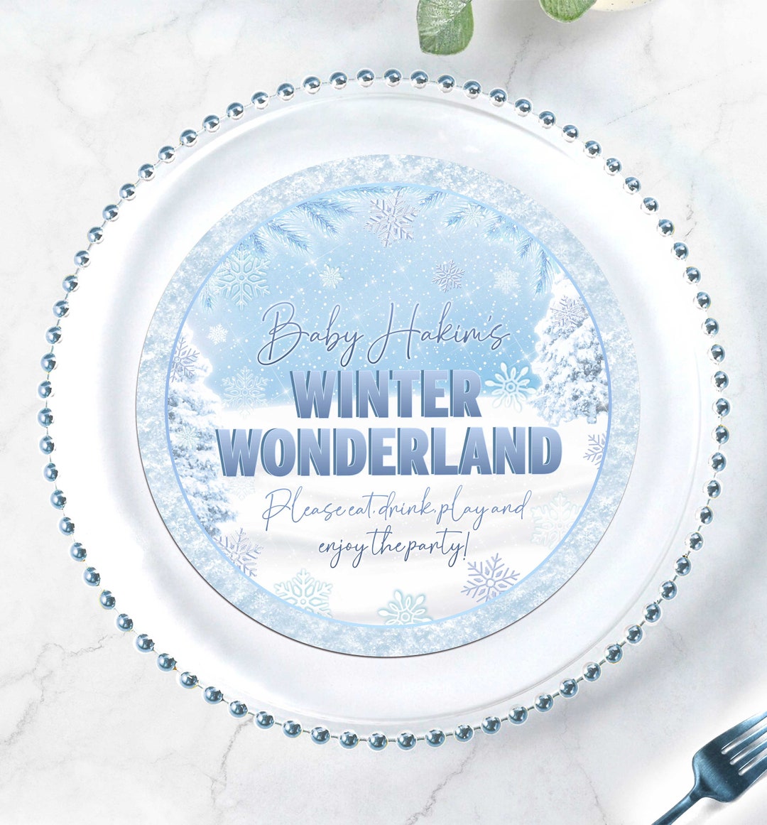 EDITABLE Winter Charger Plate Insert Wonderland Round Table Snowflake