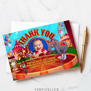 Circus Thank you card for DIY, Clown Greeting card, Carnival Theme, Big top Custom card - CC01