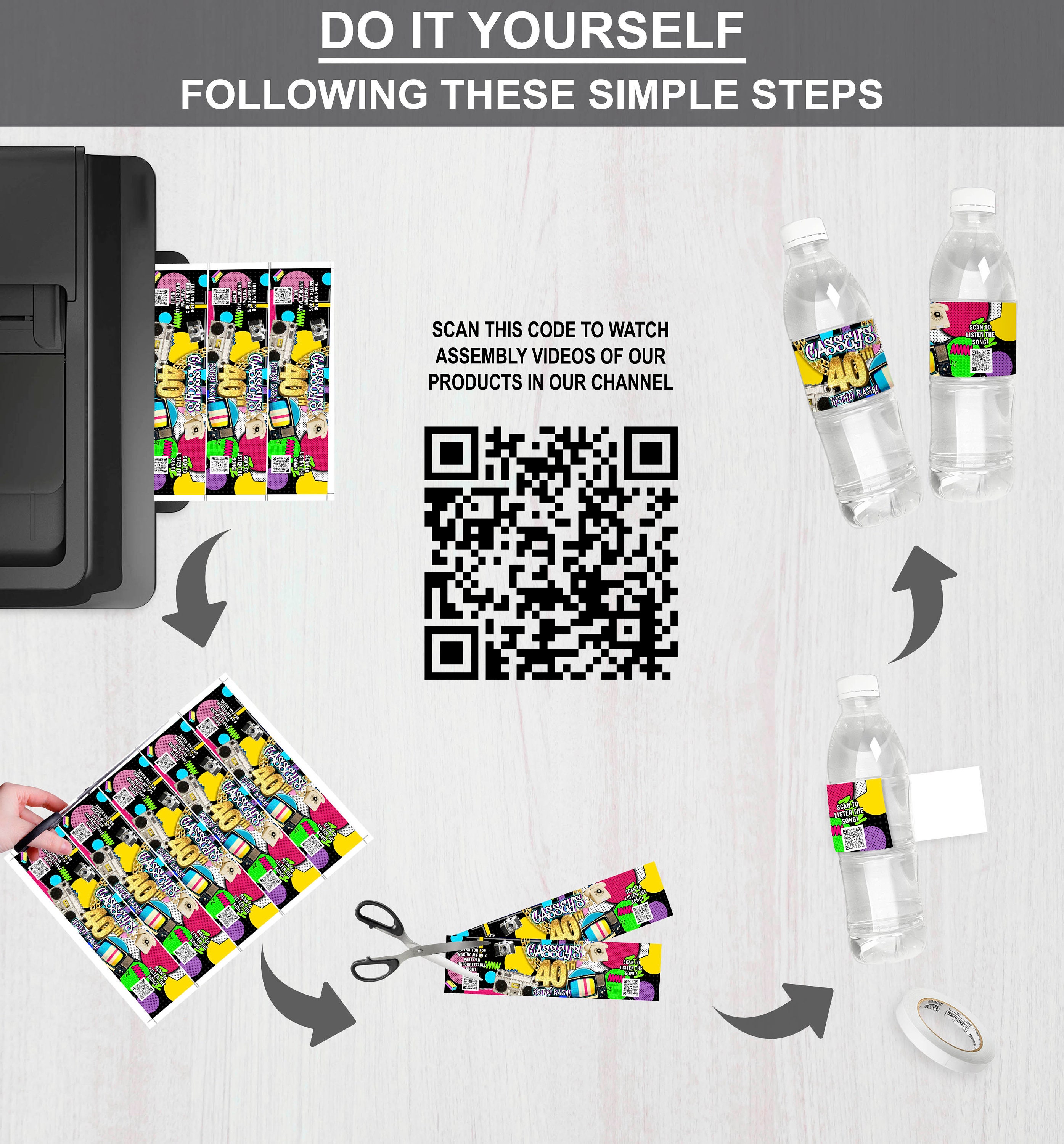 80s Retro Water Bottle Label: Customizable Party Decor (DIY FILE ...