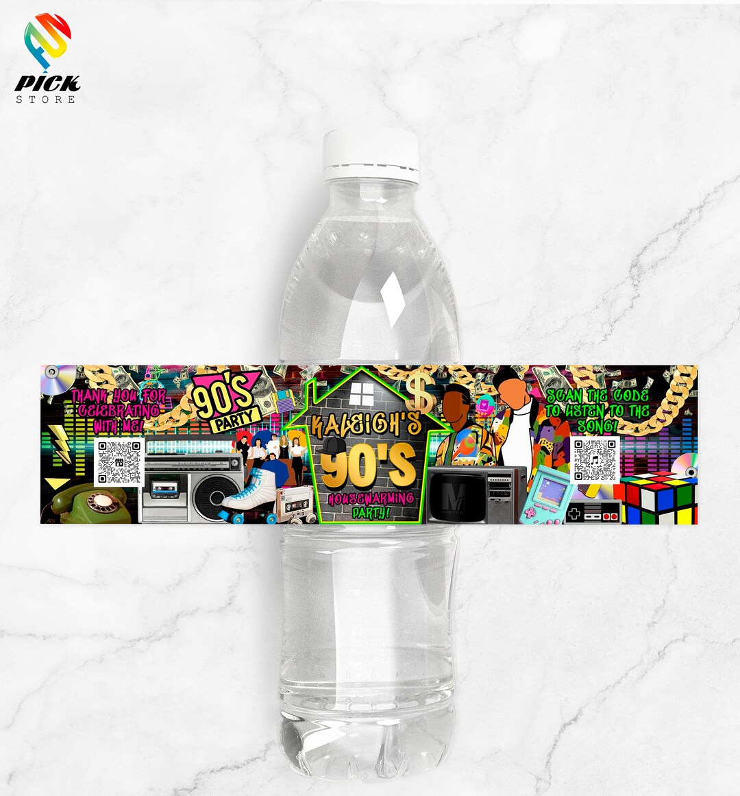90s Party Water Bottle Label: Throwback Theme (digital Download) - HP03 ...