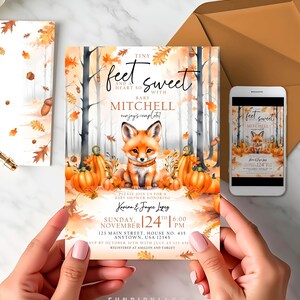 Fox Baby shower Invitation for DIY, Fall Forest Digital invitation, Woodland Fox Theme, Wild Fox Invitation template - AUT09