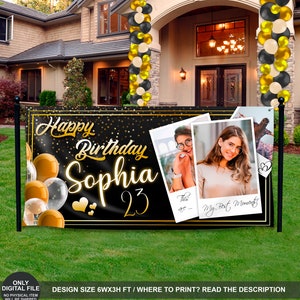 DIGITAL FILE | Photo Banner| Black and Gold  Banner | Birthday party | Photo background | Woman birthday party | Gold & Black party | RC01
